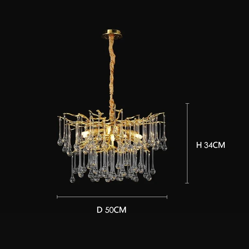Afralia™ Water Droplet Crystal Chandelier - Golden Branch Pendant Light