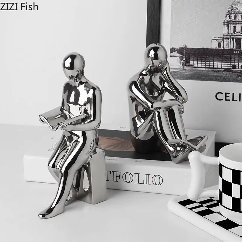 Afralia™ Ceramic Character Sculpture Bookends for Creative Library Decor