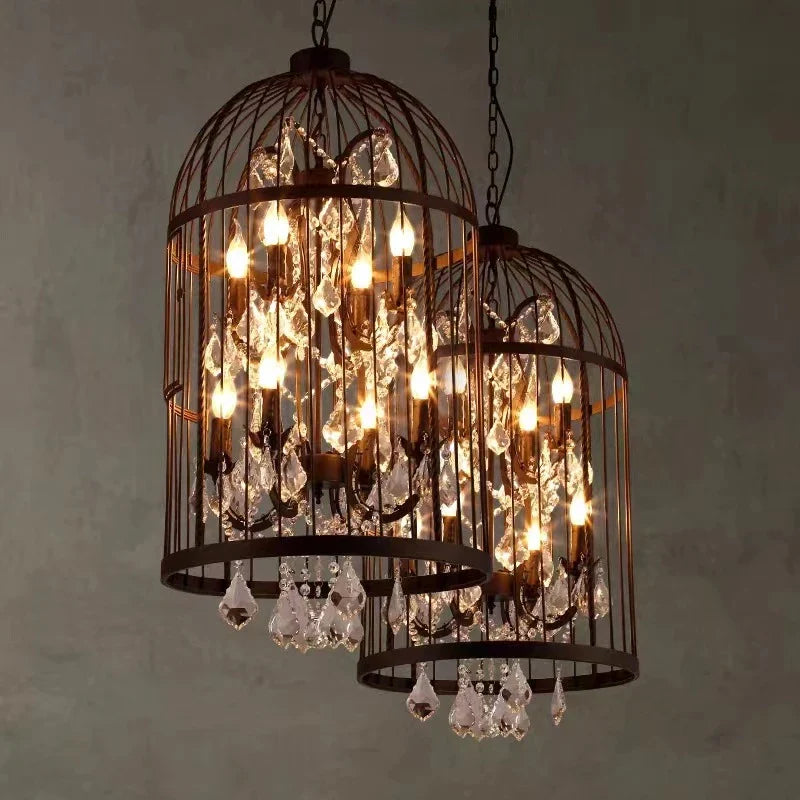 Afralia™ Iron Birdcage Crystal Chandelier: Spherical Pendant Light for Home Decor