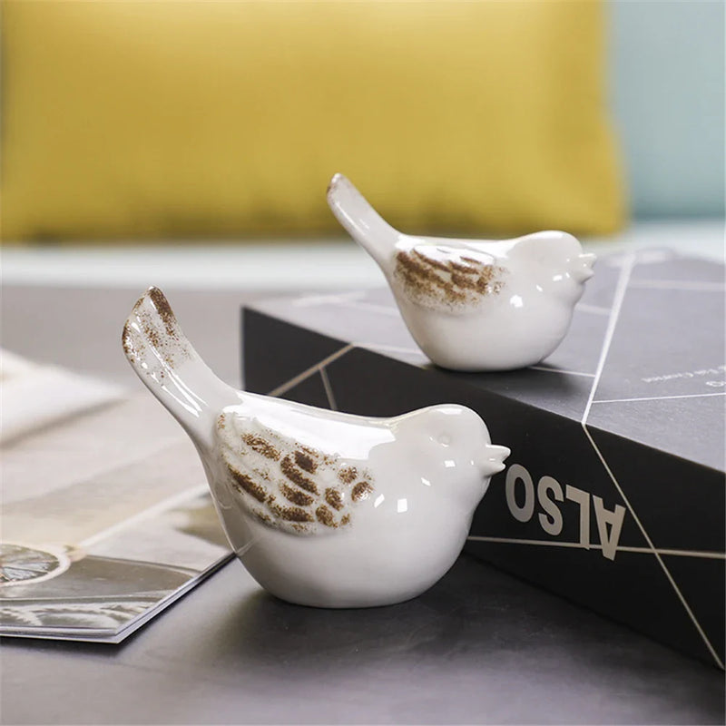 Afralia™ White Ceramic Birds Decoration Figurine - Modern Nordic Home Office Decor