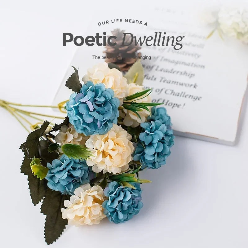 Peony Artificial Flowers Hydrangea Bouquet Wedding Home Table Decor Sky Blue Afralia™ Bouquet