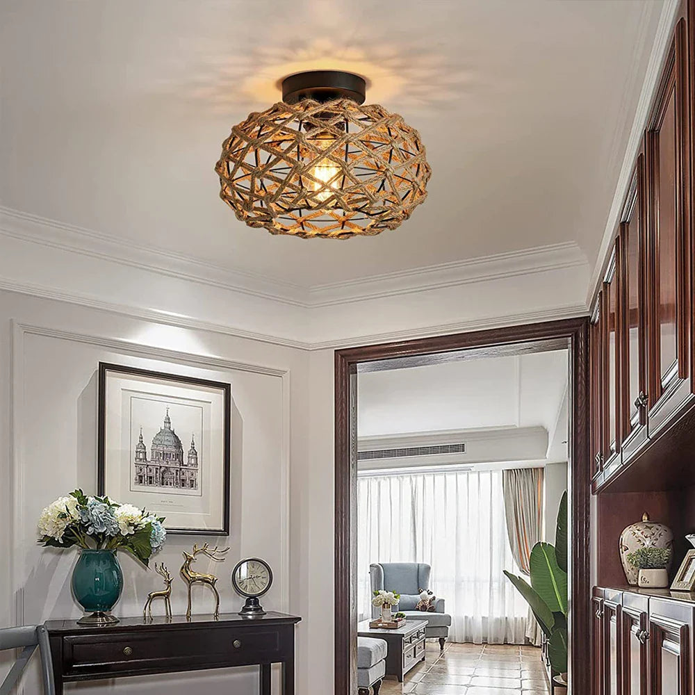 Afralia™ Rattan Ceiling Chandelier Rustic Retro Flush Mount Light Fixtures
