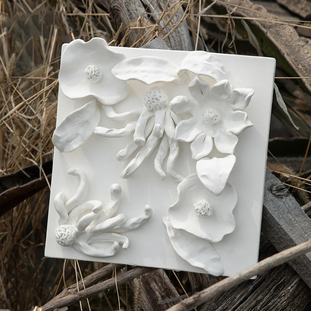 Afralia™ Ceramic Flower Relief Hanging Plate for Wall Decor