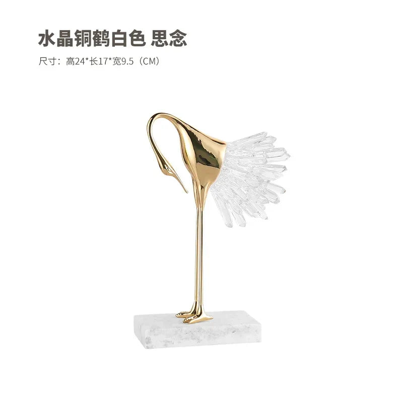 Afralia™ Crane Golden Bird Agate Marble Crystal Home Decor Craft Statue