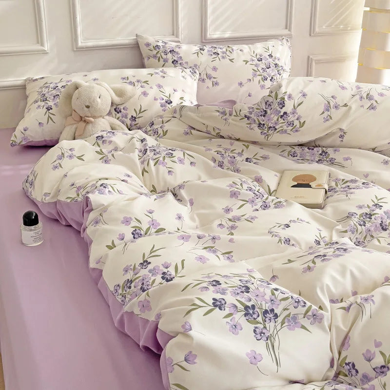 Afralia™ Cartoon Heart Plant Floral Print 3Pcs Set (Duvet Cover + Pillowcases)