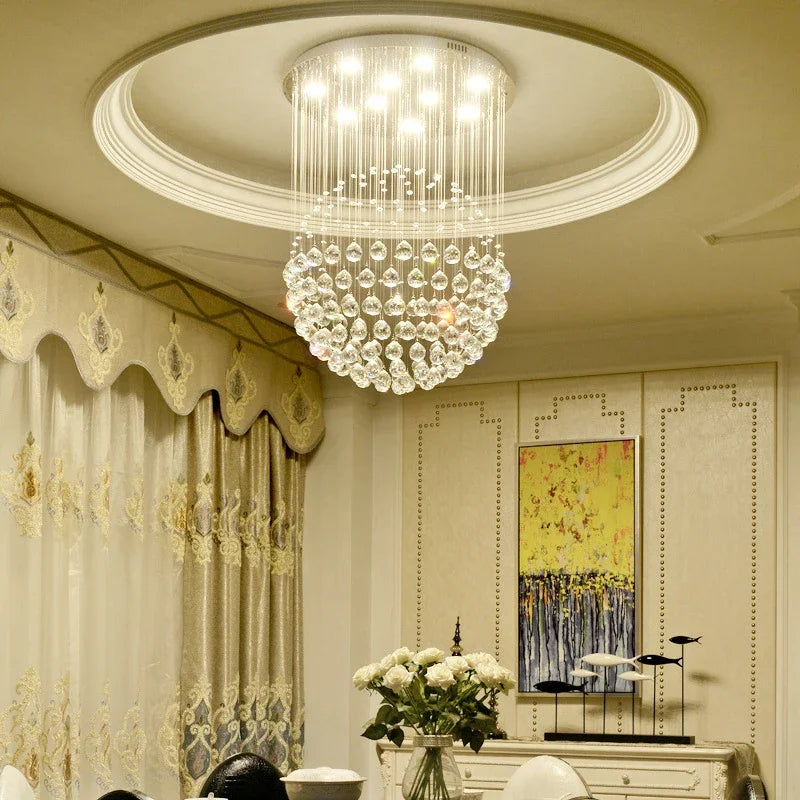 Afralia™ K9 Crystal Ball LED Ceiling Chandelier for Living Dining Room Bedroom Home Decor