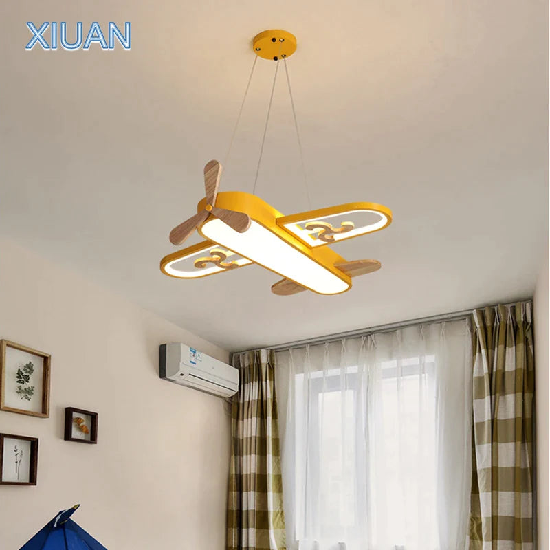 Afralia™ Kids Airplane Pendant Lights Wood Metal Sconces Nursery School LED