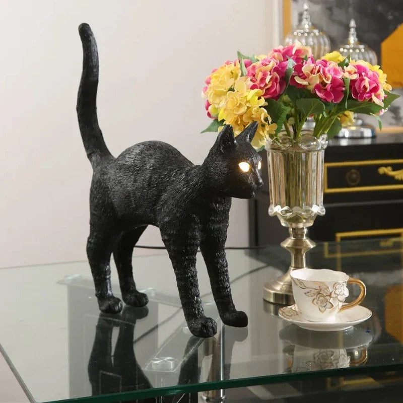 Afralia™ Black Cat Resin Table Lamp for Bedroom Office Dining Room