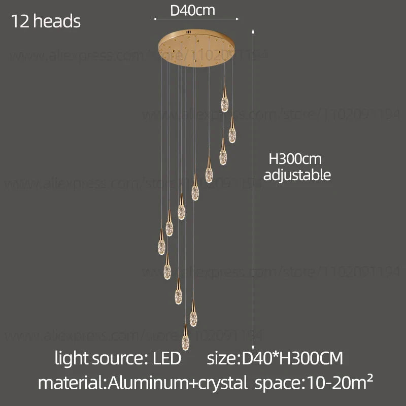 Afralia™ Modern Crystal Chandelier for Villa High Living Room, LED Ceiling Light