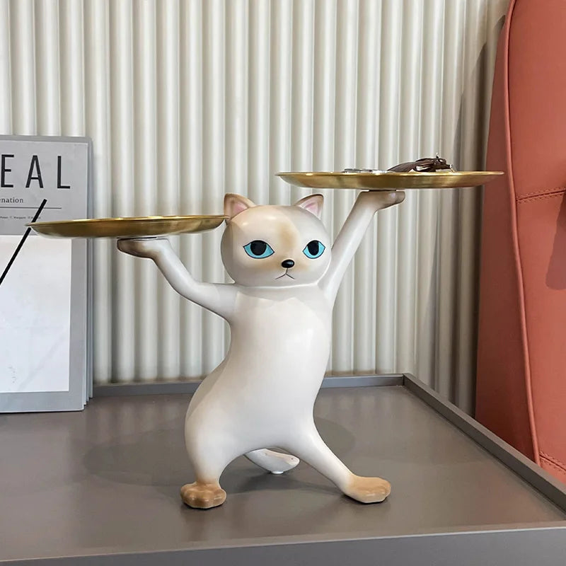 Afralia™ Cat Tray Sculpture Home Decor Statues Office Table Desk Accessorie Storage