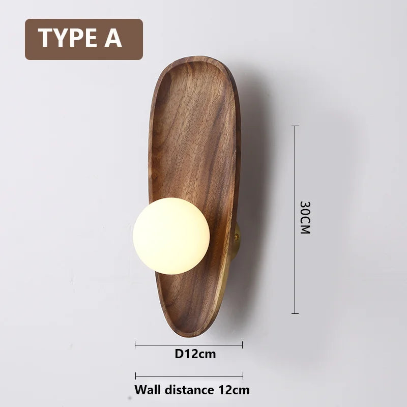 Afralia™ Vintage Wooden LED Wall Sconce for Bedroom Living Room Hallway