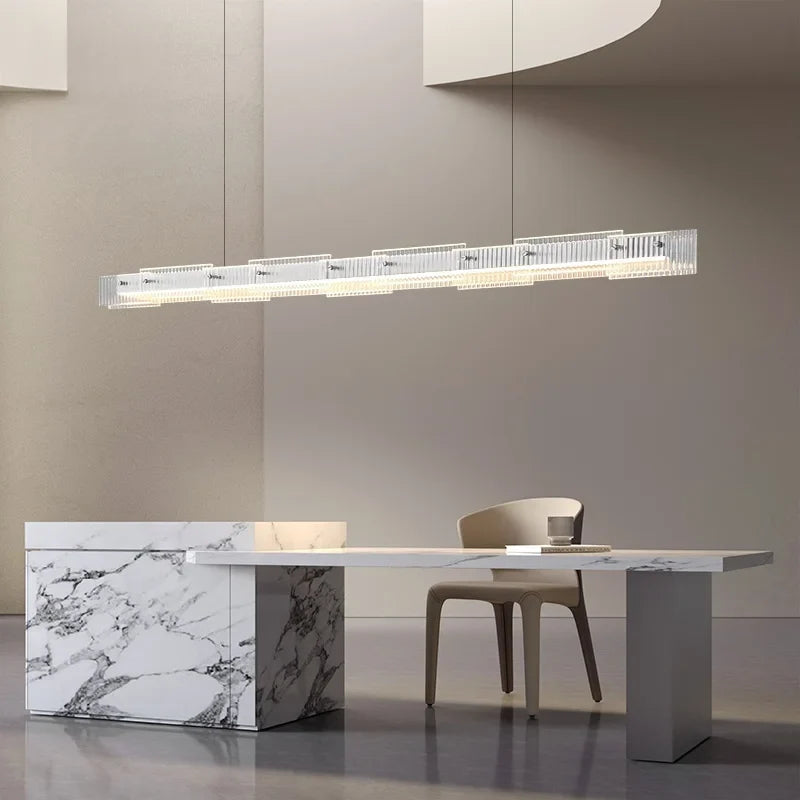 Afralia™ Black Glass Linear Chandelier for Dining Office Bar Modern Kitchen Island