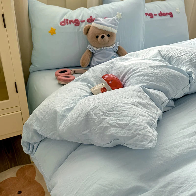 Afralia™ Cartoon Towel Embroidery Bedding Set - Queen Size Bedclothes