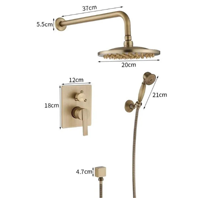 Afralia™ Antique Brass Shower Faucet Set with 10 Inch Round Head - Bathroom Wall Kit