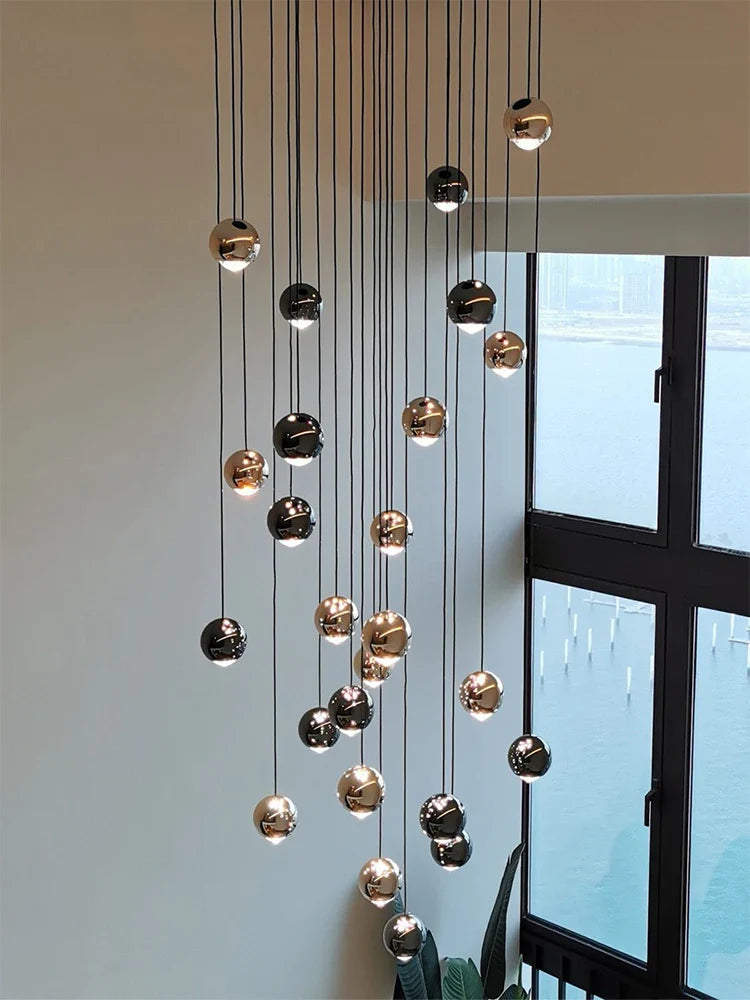 Afralia™ Crystal Ball Pendant Light for Modern Living Room, Black & Gold Luxury Fixture