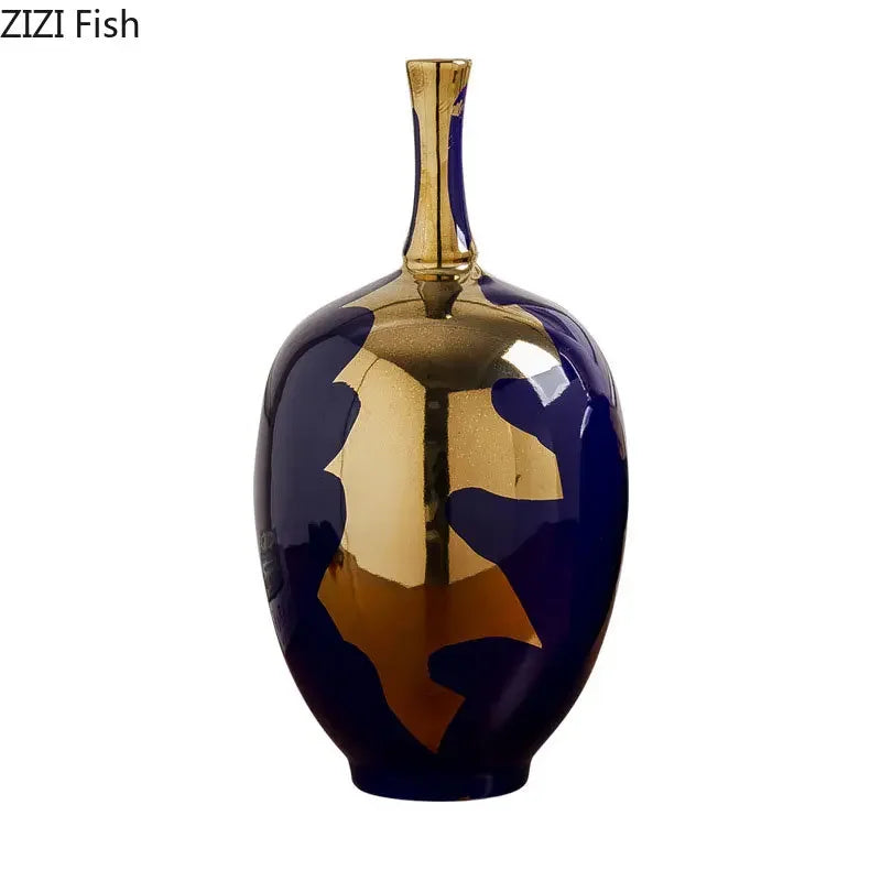 Afralia™ Gold Ceramic Vase | Modern Design | Desk Decor | Shiny Porcelain | Floral Vases