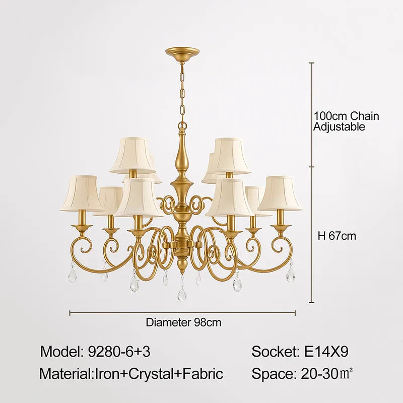 Afralia™ Gold Crystal Chandelier with Lamp Shade, Elegant Lighting Fixture for Living Room, Bedroom, Dining Room