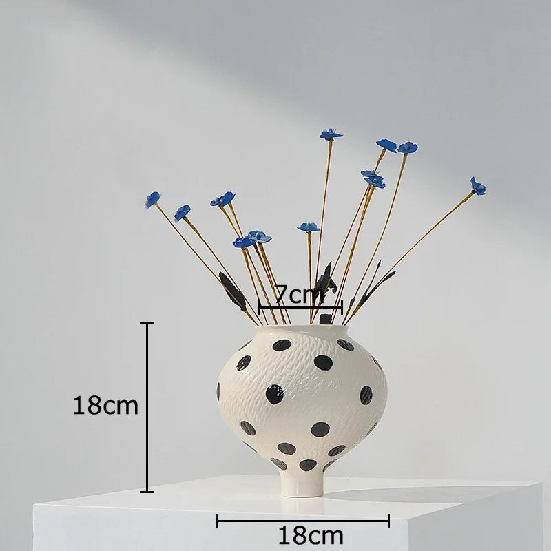 Afralia™ Black Polka Dot Ceramic Vase for Table Flower Arrangement and Room Decor