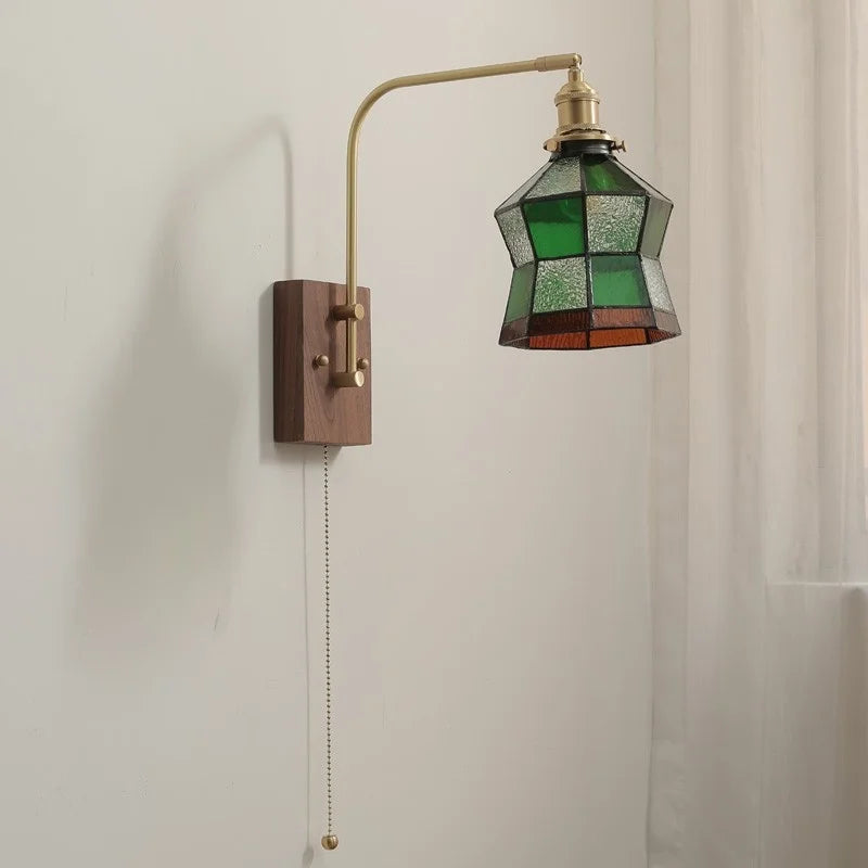 Afralia™ Glass Walnut LED Wall Lamp with Pull Chain Switch - Modern Home Decor