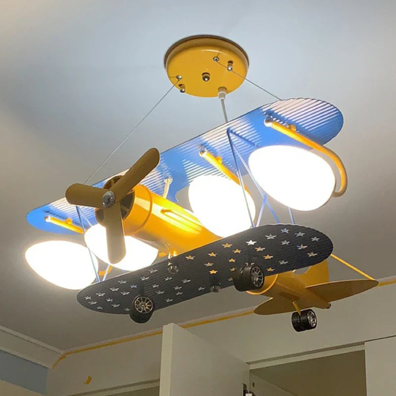 Afralia™ Cartoon Aircraft Fan Light for Modern Kids Room, Creative LED Bedroom Lighting