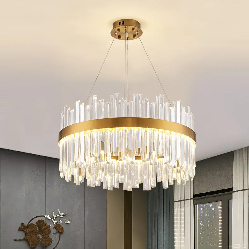 Afralia™ Gold Crystal Ceiling Chandelier | Luxury Indoor Lighting for Living & Dining Room