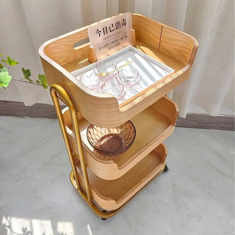 Afralia™ Salon Tool Cart Wood Manicure Cosmetologist Hairdresser Furniture