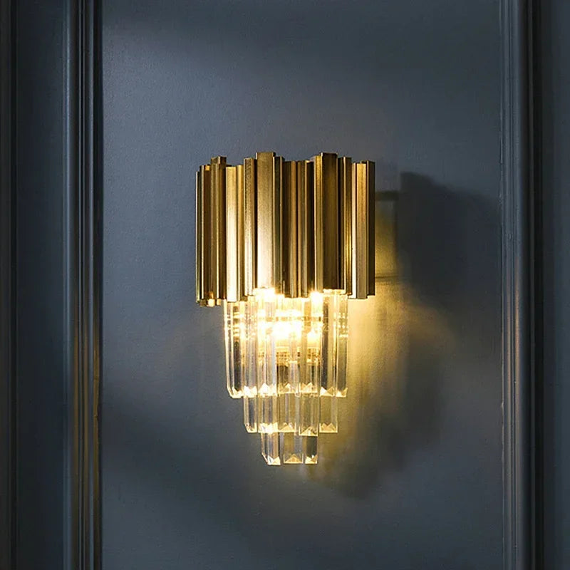Afralia™ Gold Crystal Wall Lamp with LED Light for Home Lighting Fixtures