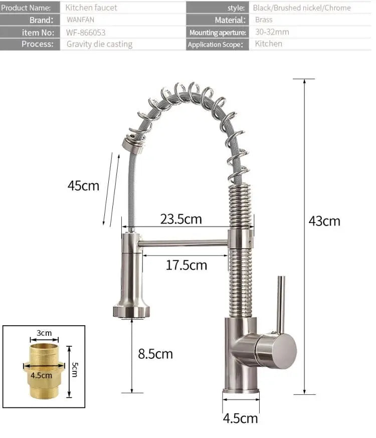 Afralia™ Brush Brass Kitchen Faucet Single Lever Pull Out Spring Spout Mixer Tap