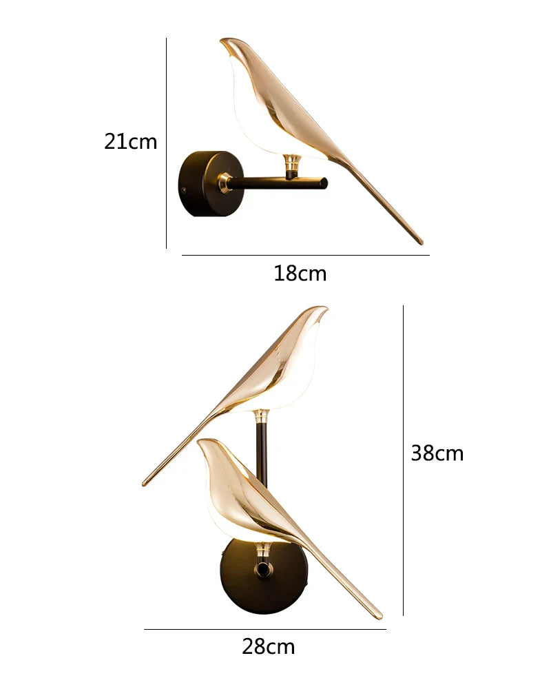 Afralia™ Golden Bird LED Wall Lamp: Modern Design for Hallway, Stairs, Living Room, Bedroom Decor