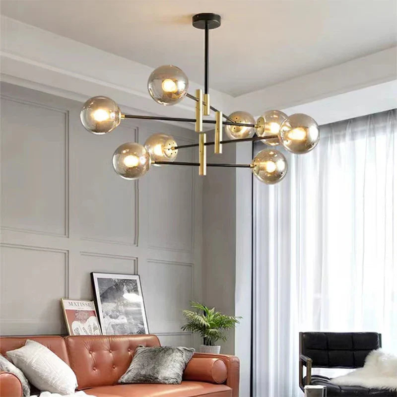 Afralia™ Nordic Glass Ball Chandelier Gold Black Ceiling Light for Modern Home Decor