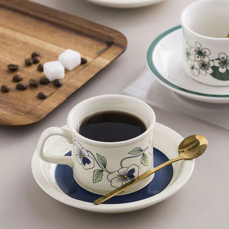 Afralia™ Ceramic Tea Cup Set with Spoon, Saucer - Nodic Porcelain Coffee Cup Mug