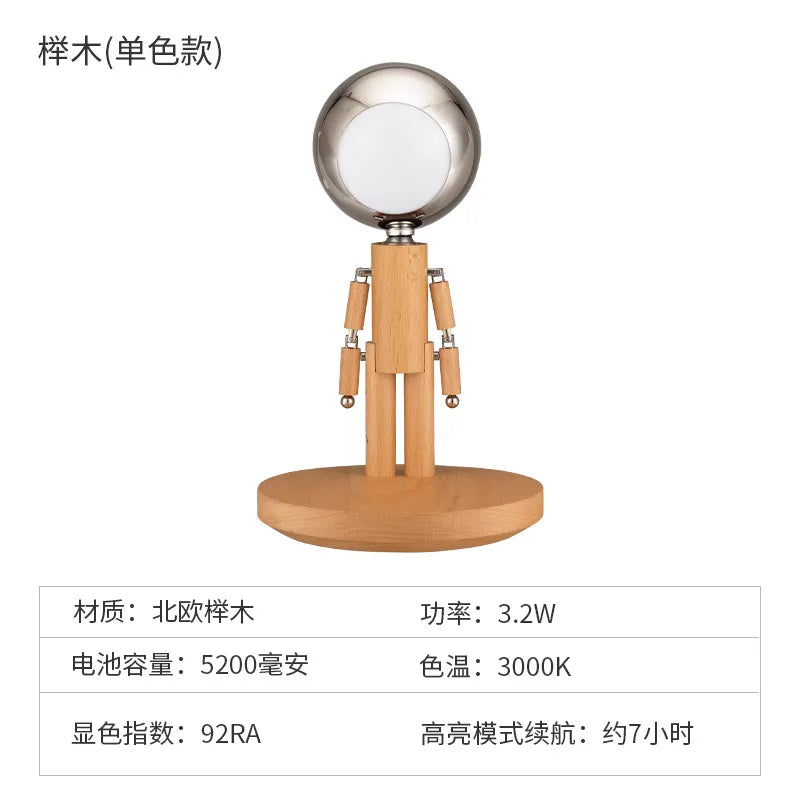 Afralia™ Solid Wood USB Rechargeable Desk Lamp for Bedroom with Stepless Dimming