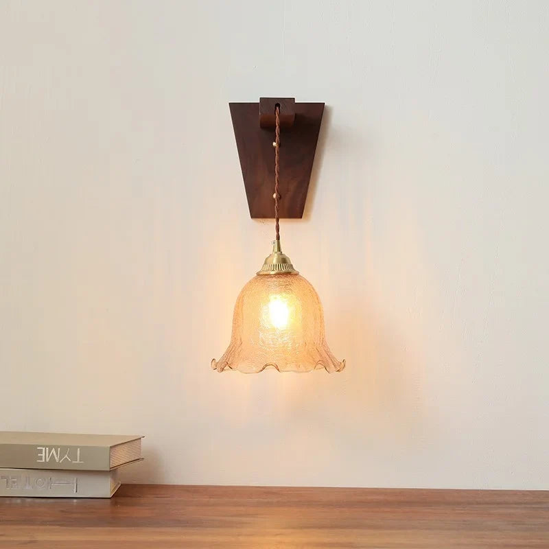 Afralia™ Modern Walnut Copper LED Wall Light for Bedroom Living Room Restaurant