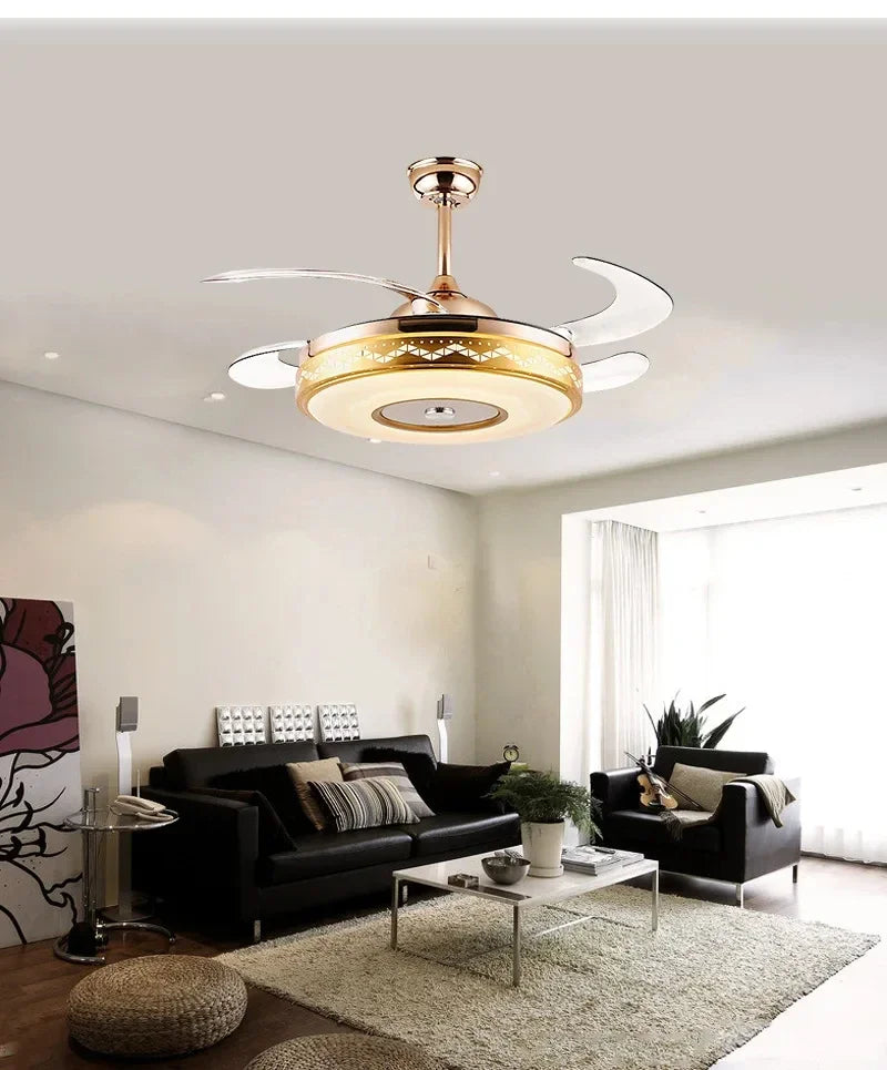 Afralia™ 42" Gold Bluetooth Ceiling Fan Light with Remote & RGB Color Control