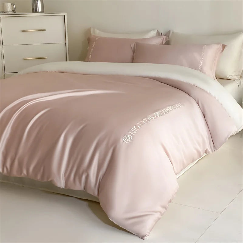Afralia™ Cotton Solid Color Bedding Set, Premium Quality Embroidery Quilt Cover, Single Bed.