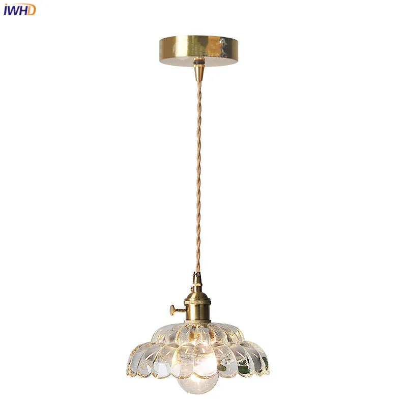 Afralia™ Vintage Glass Copper LED Pendant Light with Wooden Handle
