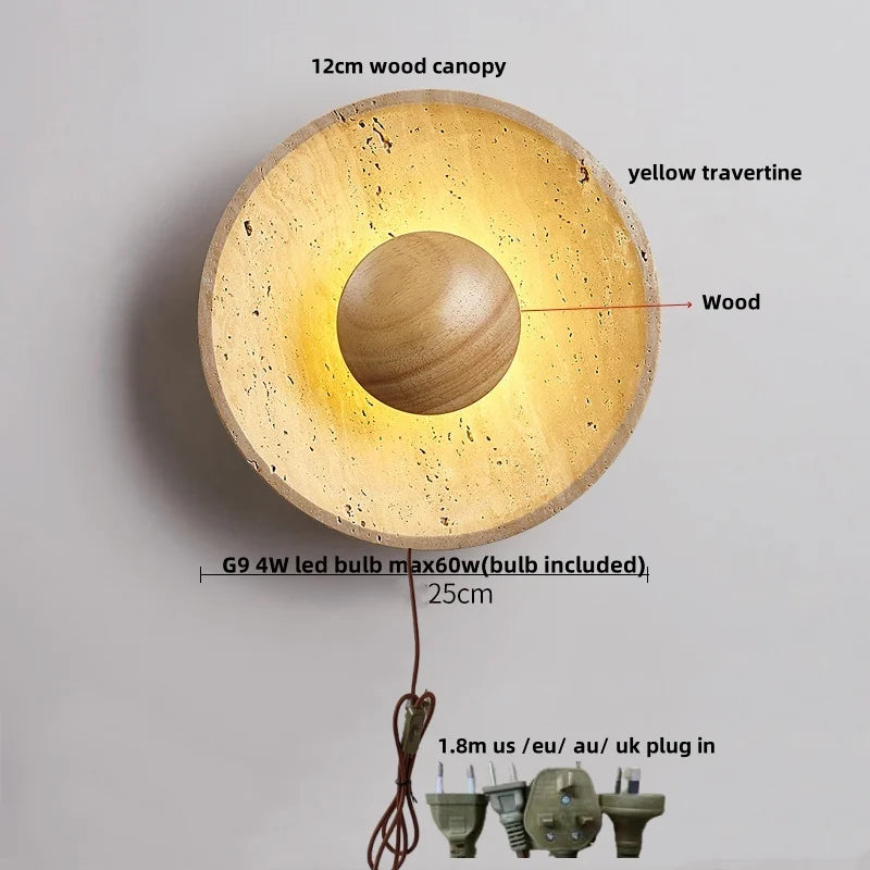 Afralia™ Natural Yellow Travertine Stone LED Wall Sconce Stair Light