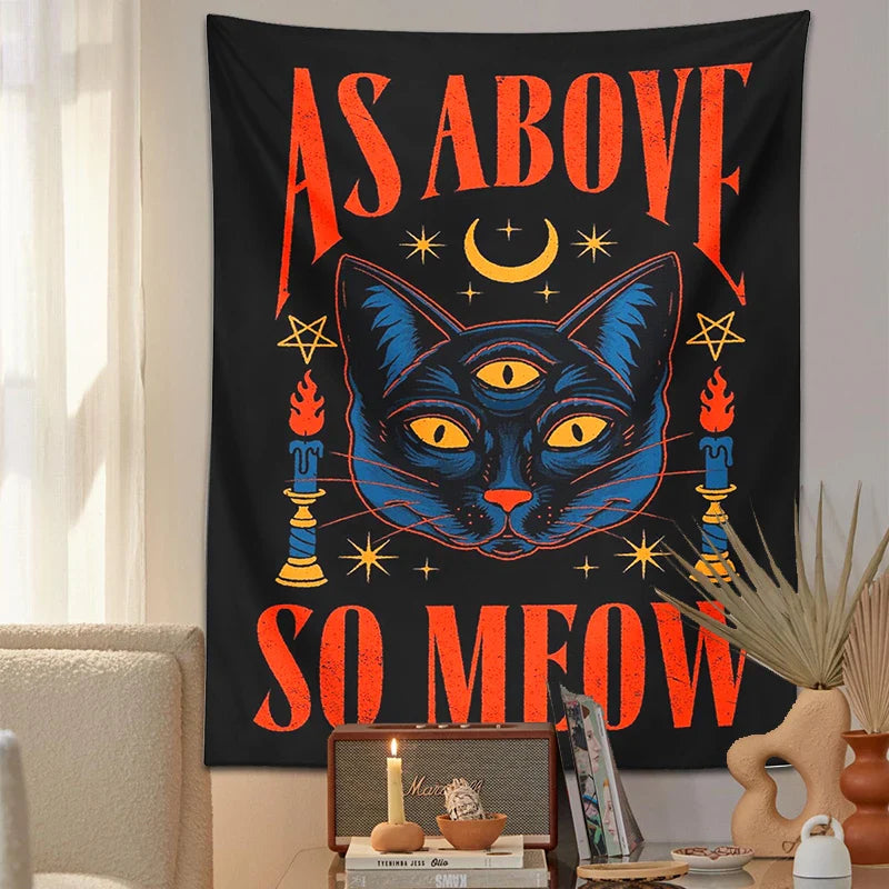 Afralia™ Cat Tarot Tapestry Wall Hanging Moon Star Room Decoration