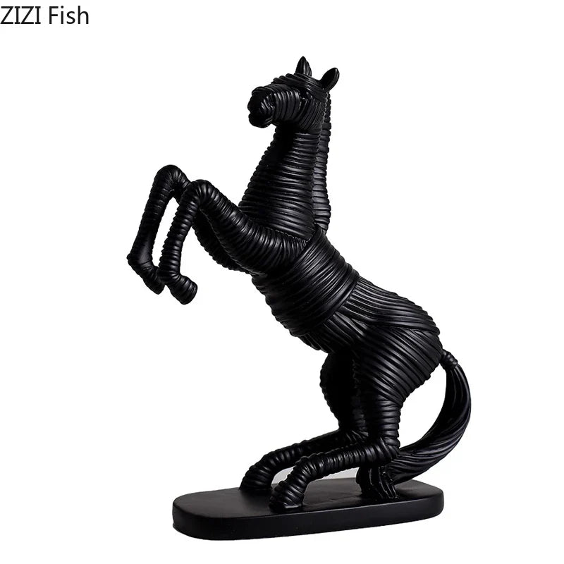 Afralia™ Striped Rope Horse Sculpture: Modern Resin Desk Ornament for Room Aesthetic Decor