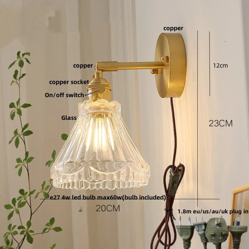Afralia™ Brass E27 LED Wall Sconce Pull Chain Switch Stair Light Fixtures