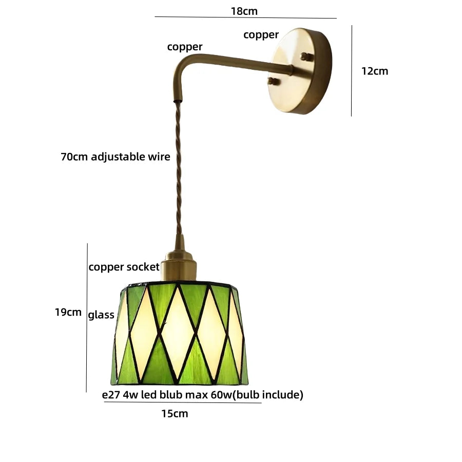 Afralia™ Tiffany Glass LED Wall Sconce | Adjustable Wire Fixture | Modern Pull Chain Switch