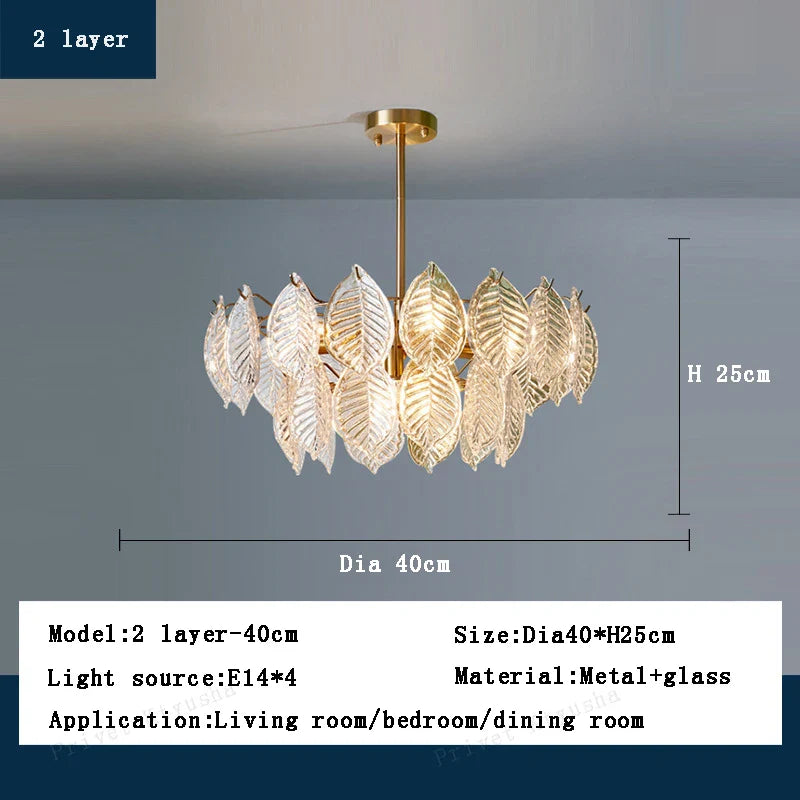 Afralia™ Leaf Glass Chandelier Pendant Light Luxury Dining Room Ceiling Fixture