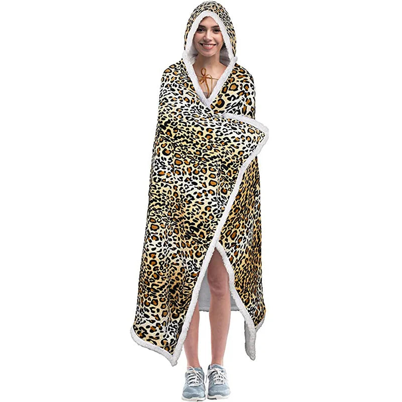 Afralia™ Leopard Print Warm Wearable Lap Blanket - Soft Flannel Shawl Blanket