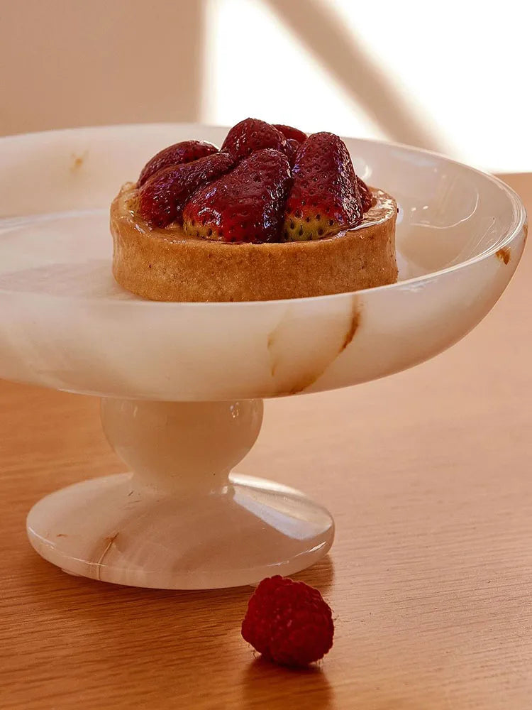 Afralia™ White Onyx Marble Serving Tray and Fruit Bowl for Kitchen or Dining Table