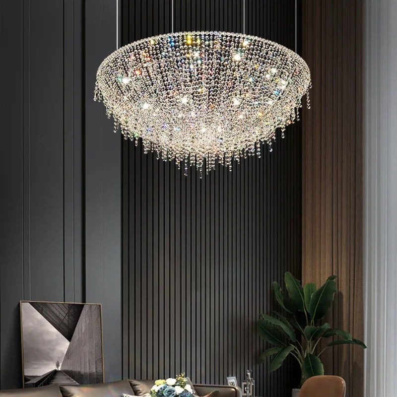 Afralia™ Luxury Crystal Chandelier Pendant Light Fixture for Elegant Living Room Lighting