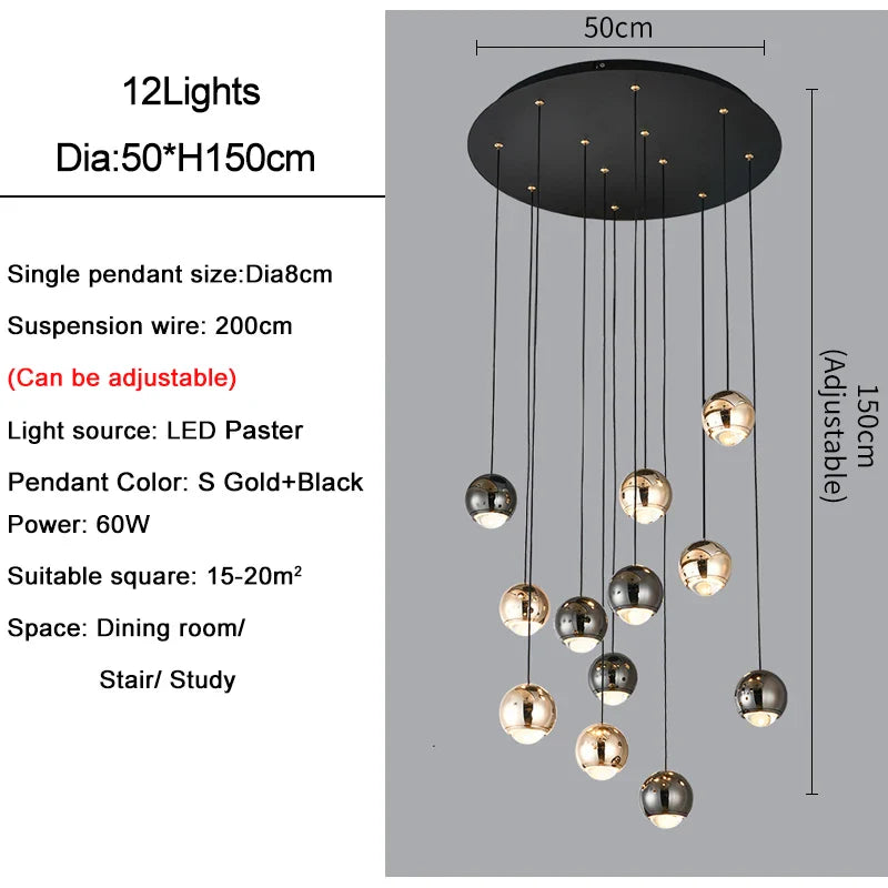 Afralia™ Crystal Ball Pendant Light for Modern Living Room, Black & Gold Luxury Fixture