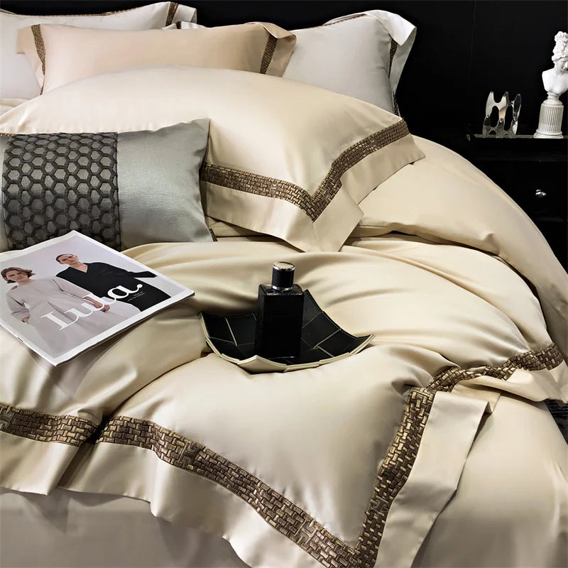 Afralia™ Luxury Embroidery Cotton Bedding Set with Duvet Cover, Sheet, and Pillowcases