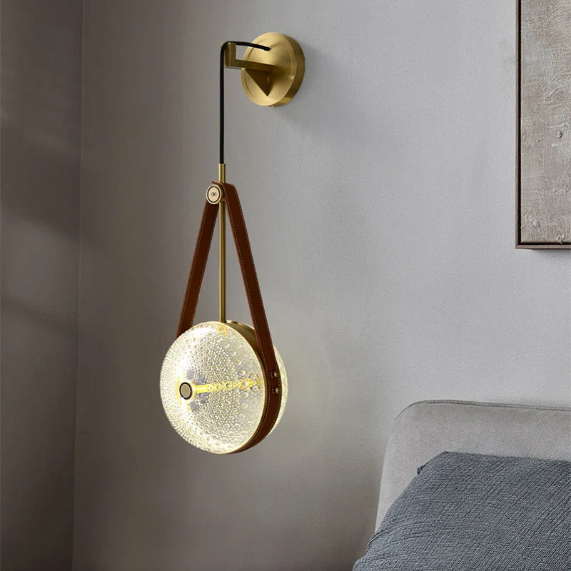 Afralia™ Copper Glass Wall Lamp: Nordic Light Luxury Leather Bedroom Decor