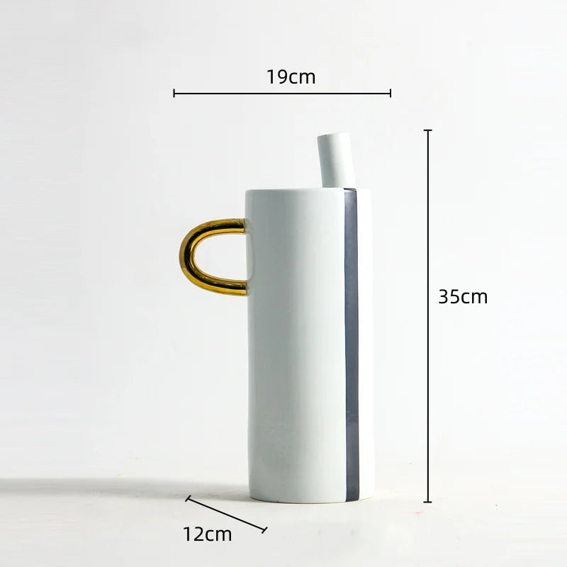 Afralia™ Black and White Dots Geometric Ceramic Vase: Home Decoration Handicraft Ornament