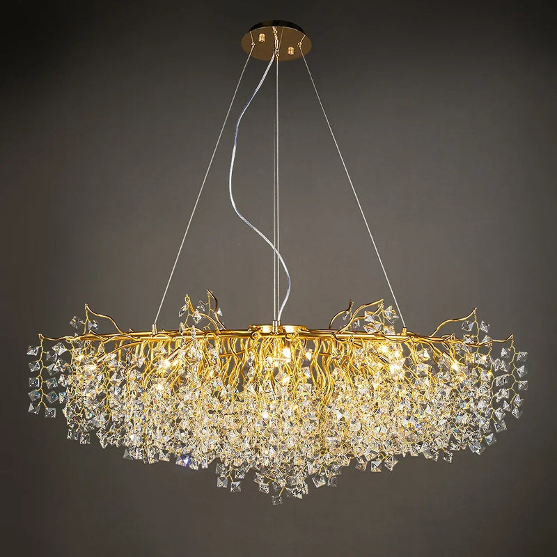 Afralia™ Gold Crystal Chandelier LED Round Light Island Branch Chandelier